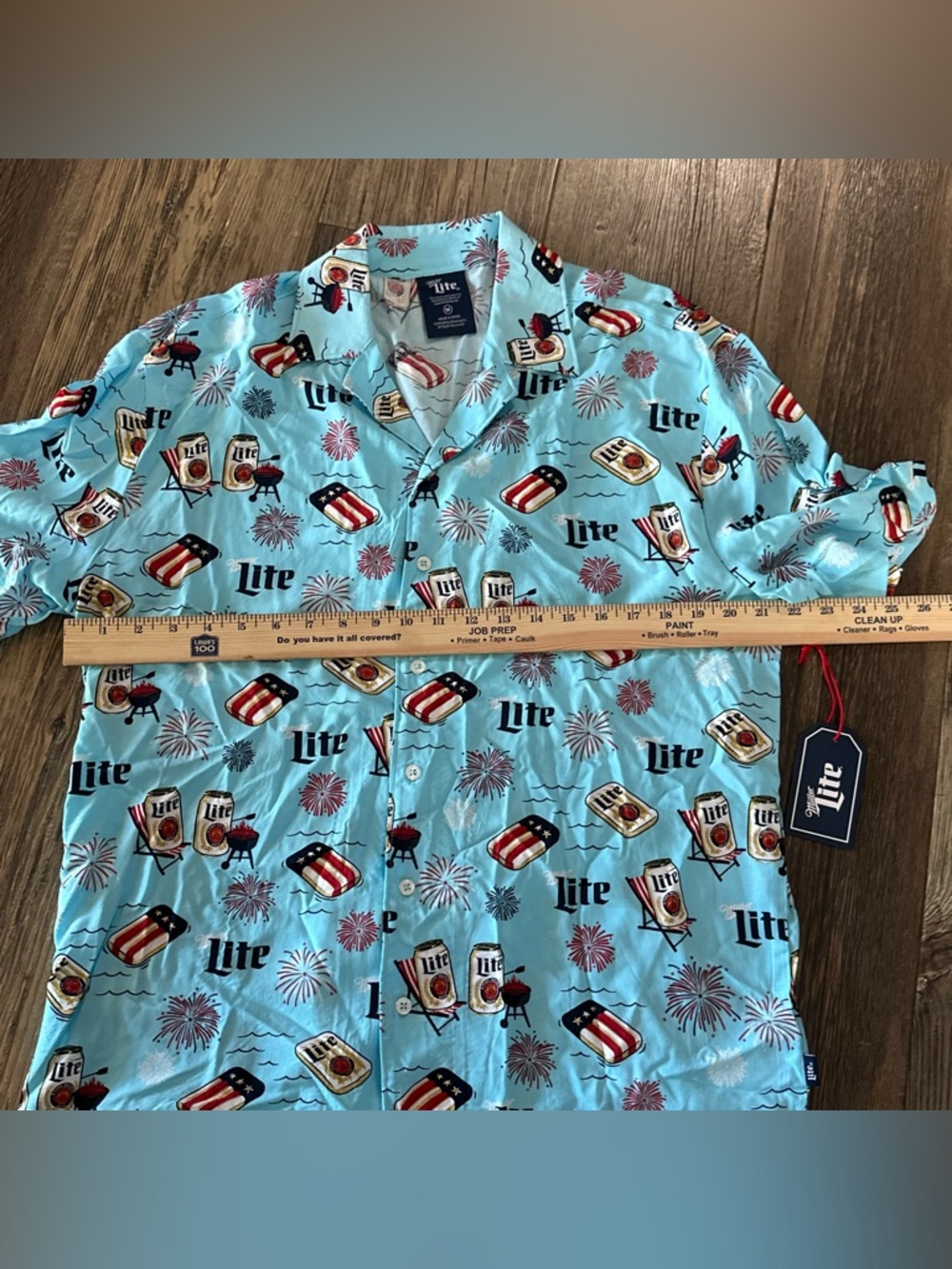 Miller Lite beer Hawaiian button up rayon shirt Mens M BBQ patriotic beach NEW - Picture 7 of 8